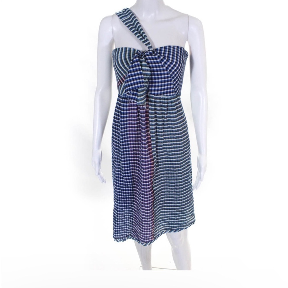 Maeve Anthropologie Gingham One Shoulder Dress